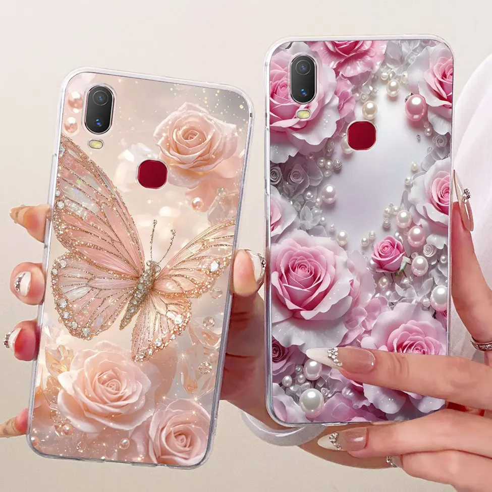 غلاف لهاتف Vivo Y11 2019 غطاء شفاف لطيف على شكل قطة على شكل فراشة فاخرة 2D مطلي حافظة هاتف ناعمة لهاتف Vivo 1906 Funda