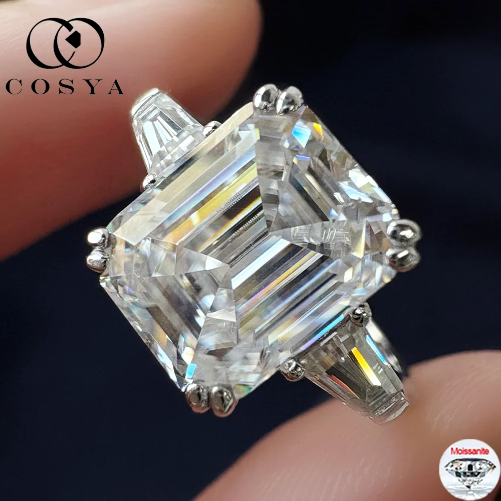 

COSYA 1/2/3/4CT изумрудной огранки с муассанитом, кольцо с тремя камнями для женщин, стерлинговое серебро S925, лабораторное обручальное кольцо с бриллиантами, ювелирное изделие, подарок