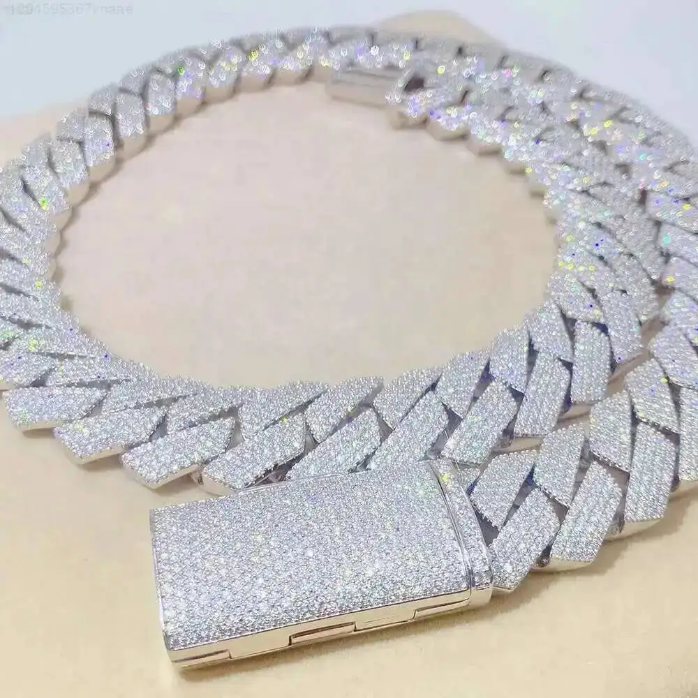 

Роскошные ювелирные изделия по индивидуальному заказу в стиле хип-хоп Iced Out, мужская стерлинговое серебро Майами, 4 ряда, 20 мм, кубинская цепочка