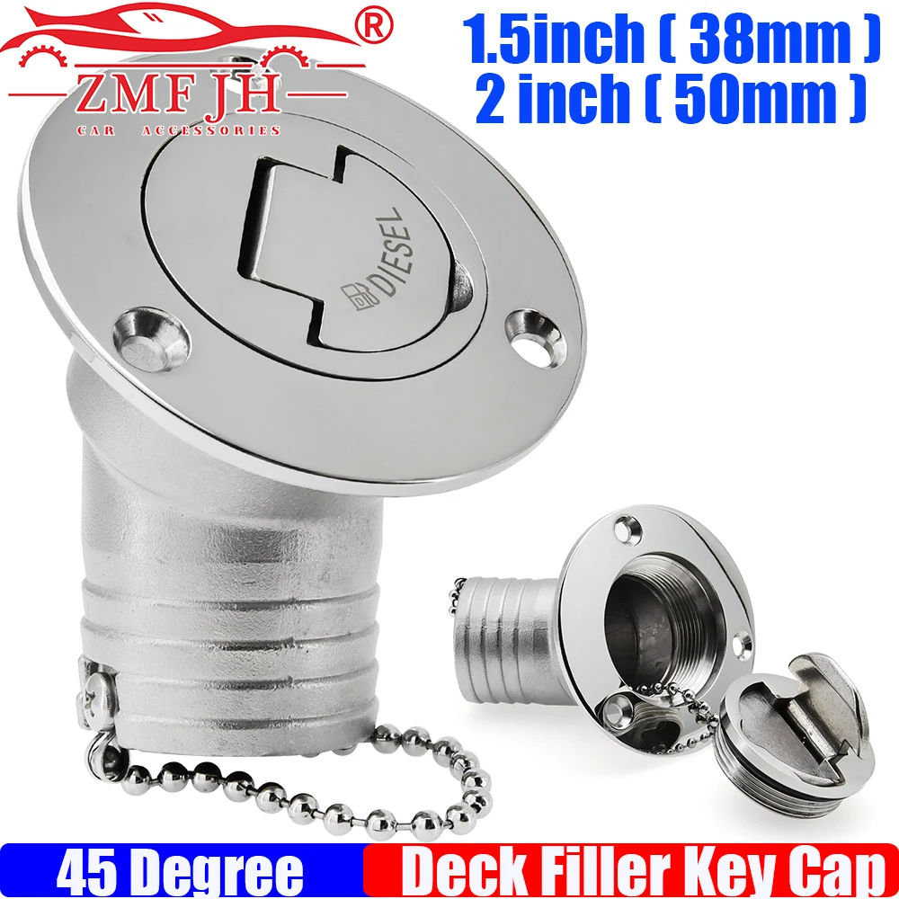 ZMFJH 316 Stainless Steel Deck Filler Key Cap Marine Boat Yacht 45 Degree Deck Filler Caps GAS DIESEL FUEL WASTE WATER 38mm 50mm