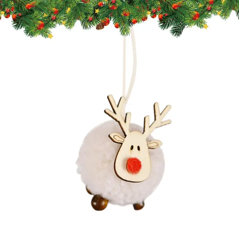 Deer Ornaments For Christmas Tree Soft Reindeer Plush Doll Christmas Antler Pendant Wooden Animal Ornaments Deer Christmas Decor