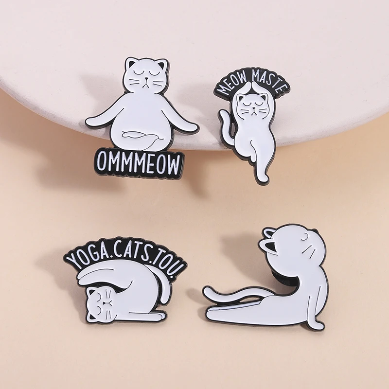 Cartoon Cat Yoga Pose Enamel Pin Yoga.Cats.Tou Meow Maste Yoga Meditation State Brooches Lapel Badge Jewelry Wholesale Gift