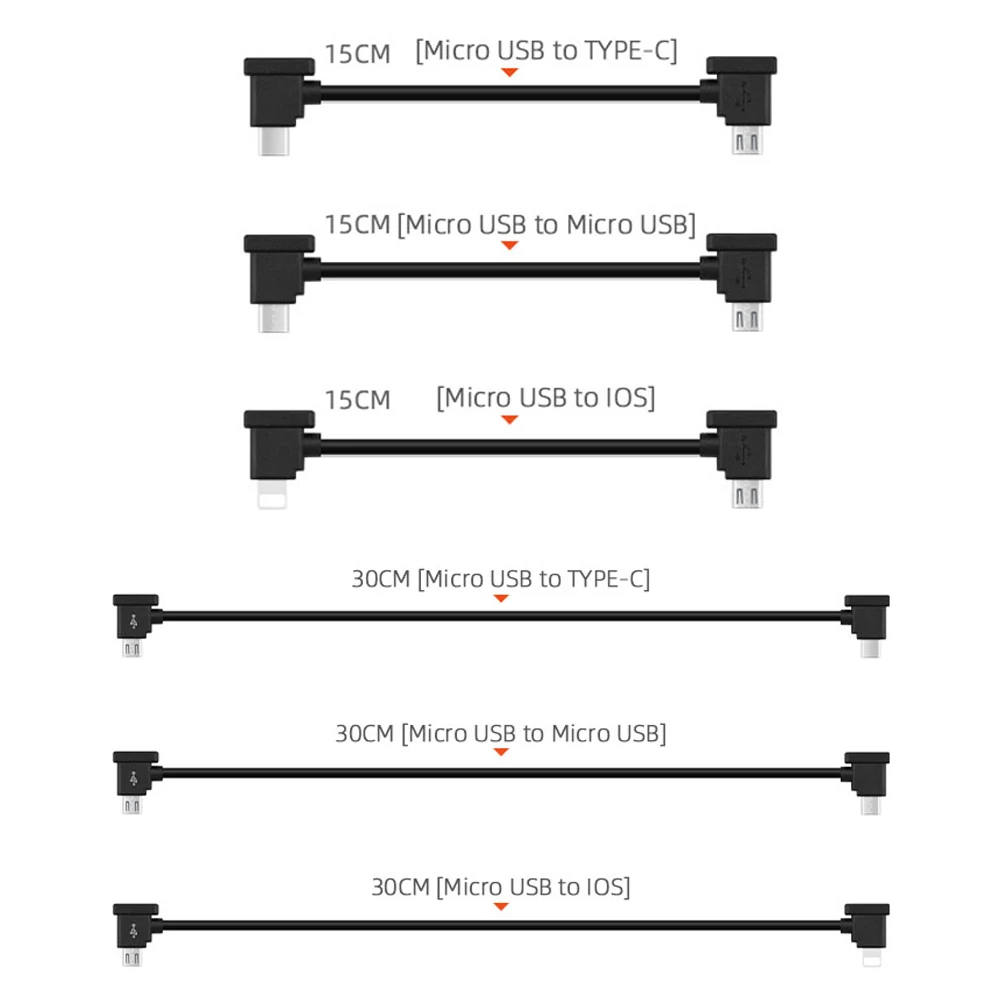 Drone Remote Control OTG Data Cable for DJI Mavic 2/Mini/Pro/Air/Spark/Mini SE RC to Phone Tablet Micro USB Type-C IOS Connector