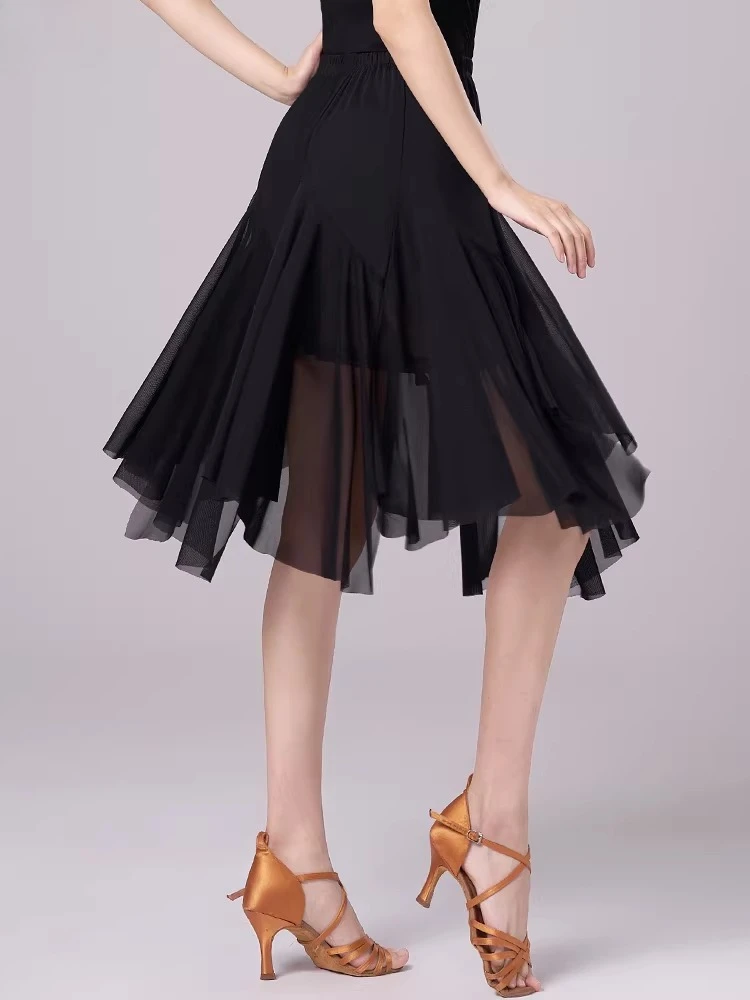 

Новая осенняя юбка для латиноамериканских танцев 2026 года, высококачественная сетчатая женская юбка для взрослых, профессиональная современная юбка для соревнований и тренировок