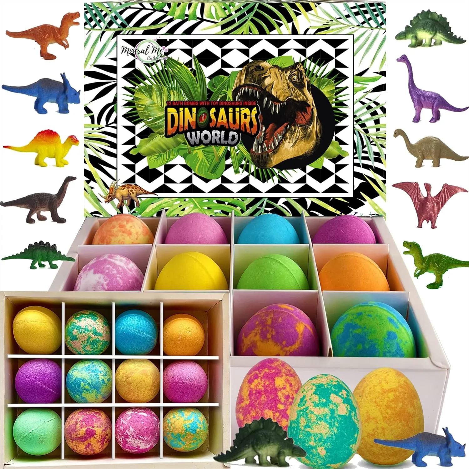 Bath Bombs for Kids with Surprise Inside - 12 Dinosaur Bath Bombs with Toys, Organic Fizzies, Dino Egg Bath Bomb, Birthday Gifts