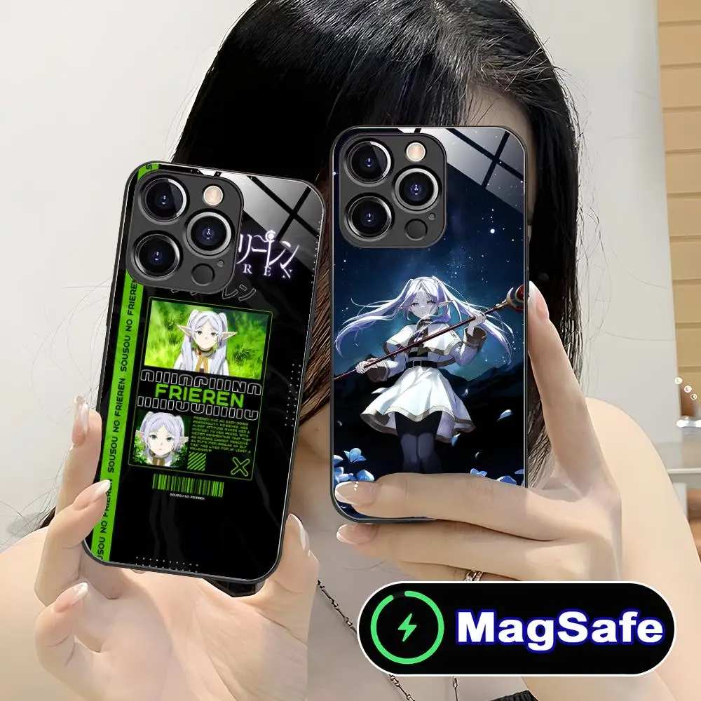 

Чехол для мобильного телефона Sousou no Frieren для iPhone 16, 15, 14, 13, 12, 11 Pro Max Plus Mini MagSafe, стеклянный цвет, защитный роскошный чехол