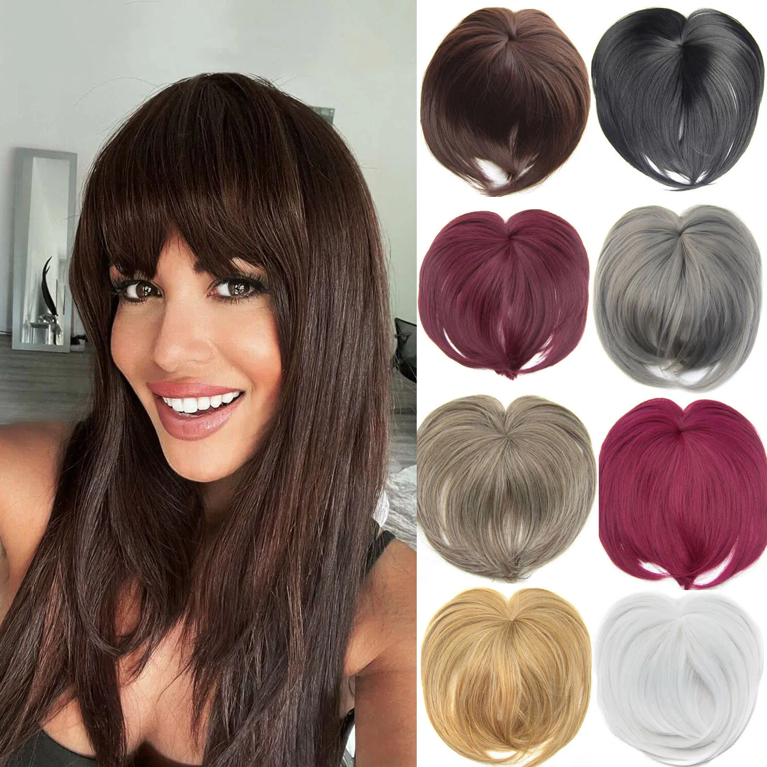 Clip in Bangs Wispy Hair Bangs Fringe with Temples Hairpieces for Women Clip on Flat Neat Bangs Hair Extension for Daily Wear