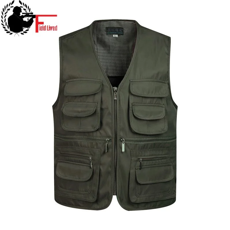 

2023 Men Multi Many Zip Pocket Waistcoat Sleeveless Cargo Coat Work Travel Vest Photographer Military Style Tactical Male Jacket