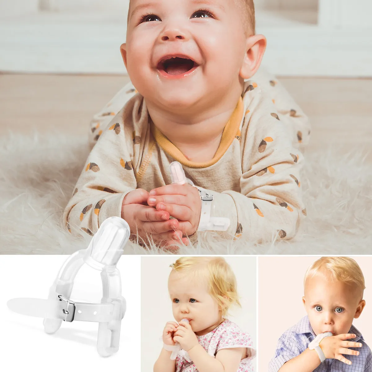 

Baby Finger Protector Anti-Bite Thumb Cover Forefinger Teether Safe Non-Toxic Food Grade Silicone Adjustable Loop Multi-Point