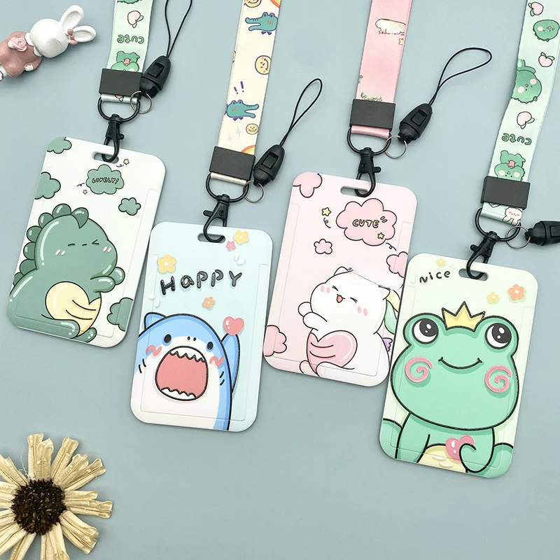 1Pc Leuke Student Lanyard Lange Touw Neck Strap Lanyard Badge Beschermhoes Meisje Bus Kaart Access Card Badge Holder card Cover