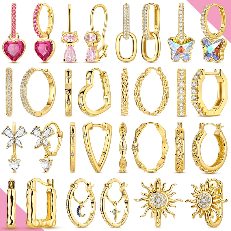 925 حلق فضي سلسلة ذهبية هوب القرط للمرأة الأفعى القلب ستار الأصلي Pendientes مجوهرات الأزياء #1