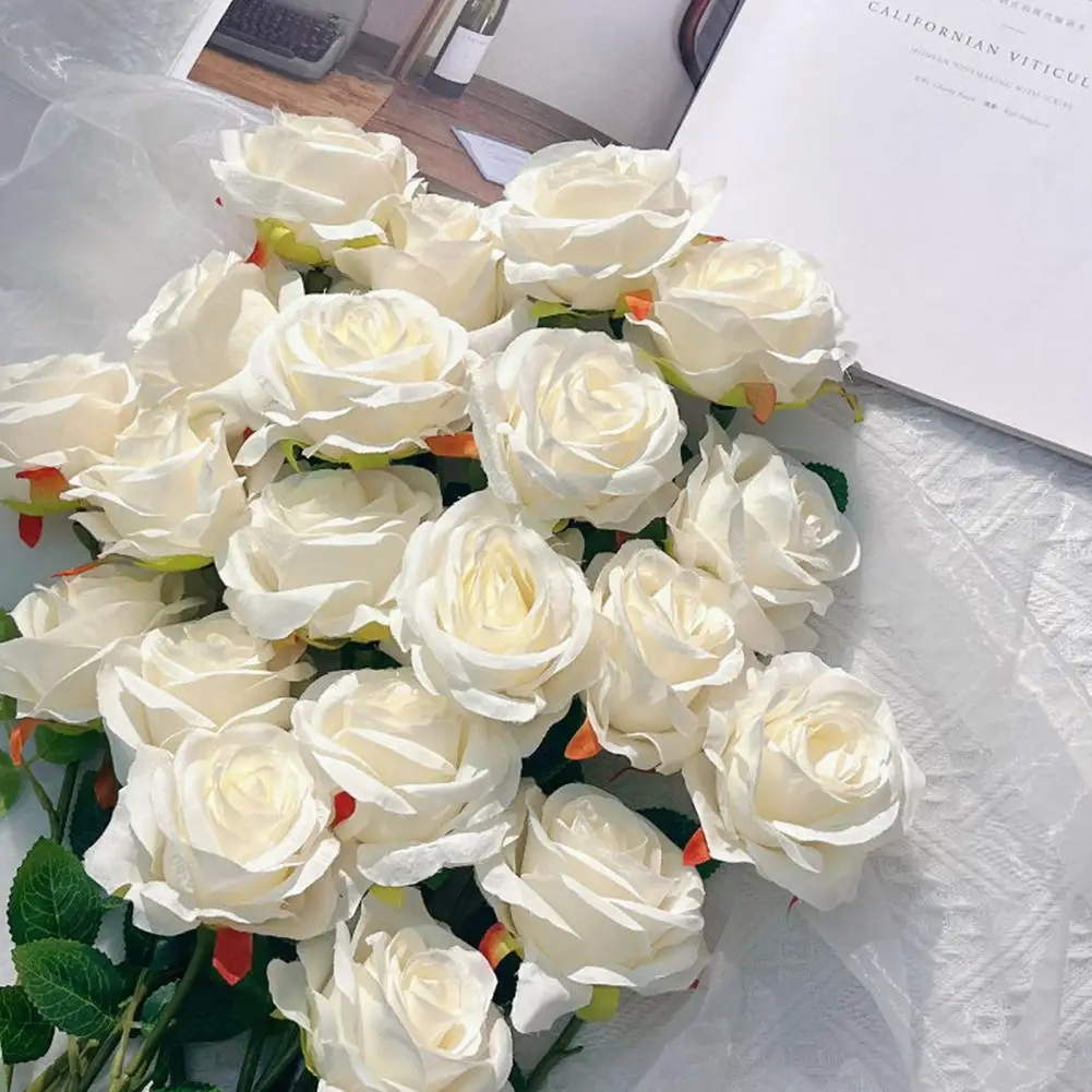الورود الحريرية ديكور الزفاف الأنيق 12 قطعة باقة زهور الورد الاصطناعي واقعية لون نابض بالحياة غير يتلاشى فو للمذهل
