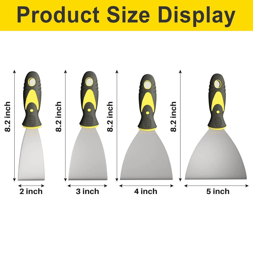 Stainless Steel Putty Scraper Knife Set, Rustproof Spackling Shovel Paint Remover Tool for Drywall Plaster Wall Construction