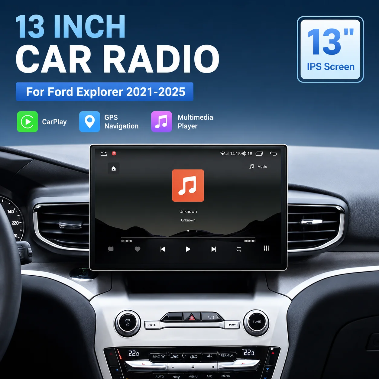 Lizpofly 13 Inch Car Radio For Ford Explorer 2021-2025 Multimedia Video Player Carplay GPS Navigation Stereo Auto Radio 