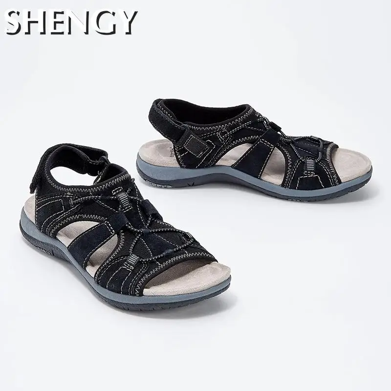 Summer Sport Sandals Women Sandals Casual Flats Solid Color Open Toe Cut Out Soft Female Slippers Comfortable Beach Sandals 2022