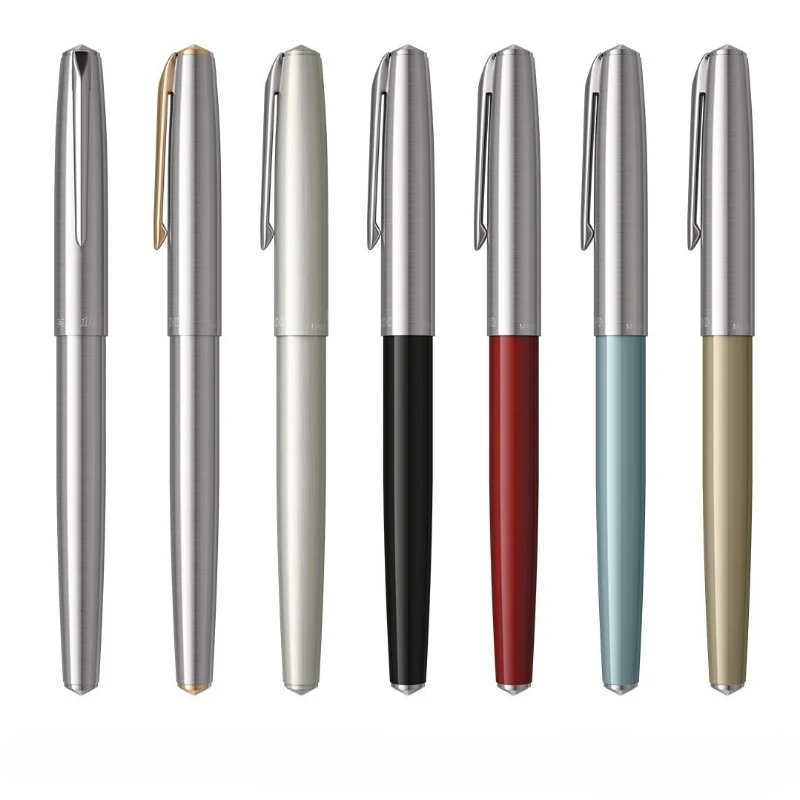 Hero All Steel 14K Gold Tip Fountain Pens Hooded Nib F 0.5mm Ink Pen Office Supplies Modern Design for Professionals Stationery