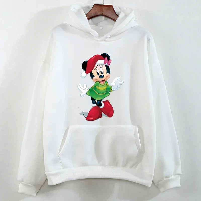 Merry Christmas Minnie Mouse Printed Hoodies Cartoon Clothes Harajuku Women Hoodie Casual Round Neck Pullover Sweatshirts Tops