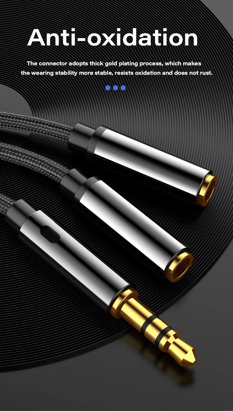 Kopfhörer-Splitter-Kabel, 3,5 mm Stecker auf 2 Buchsen, 3,5 mm Verlängerungskabel, AUX-Adapter für Telefon, Laptop, MP3-Audio-Splitter-Kabel – Detail 7