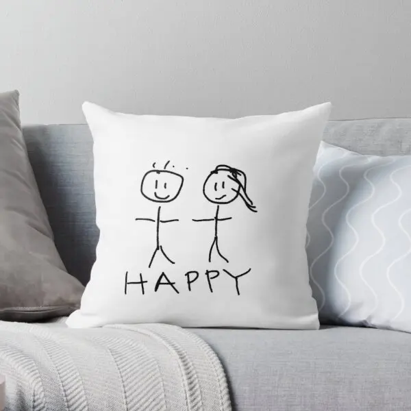 

Happy Stick Figures Printing Throw Pillow Cover Throw Case Hotel Cushion Soft Home Comfort Wedding Pillows not include One Side