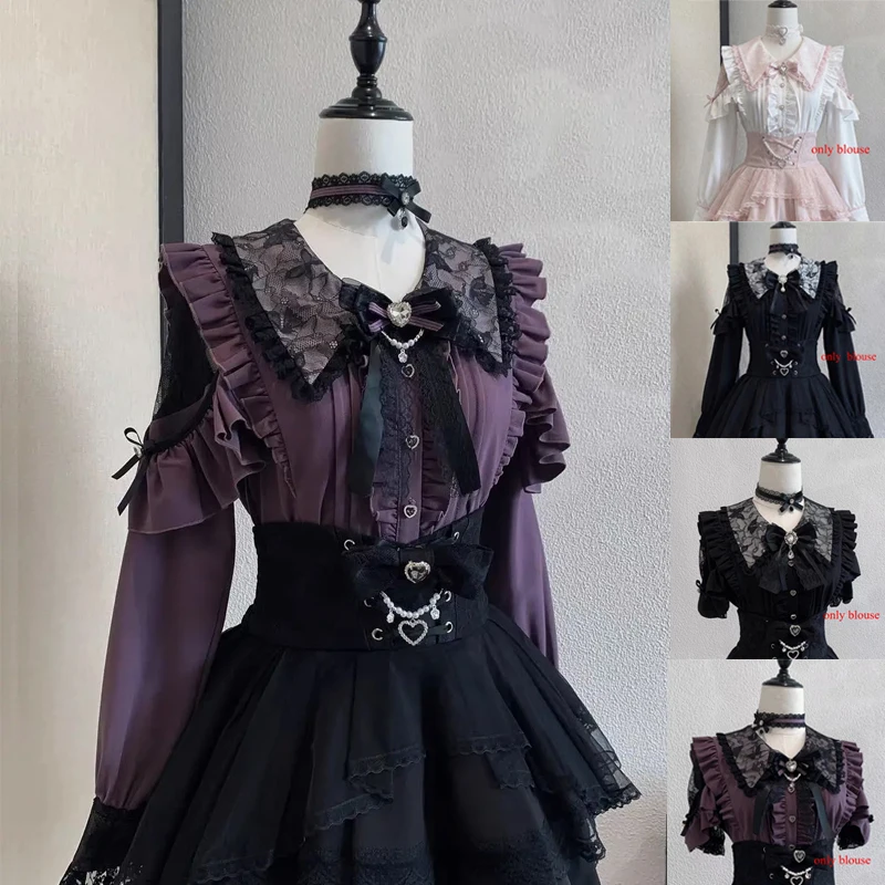 Japanische Süße Lolita-Bluse Langarm Damen Freizeitkleidung Spitzen-Rüschenbluse Y2K Harajuku Y2K Kawaii Subkultur-Outfit 2026