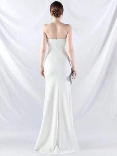 Imagen 2 del producto Vestido maxi blanco con espalda descubierta para mujer, vestido elegante con pliegues para fiesta de cumpleaños, vestidos largos de noche de boda rojos de lujo