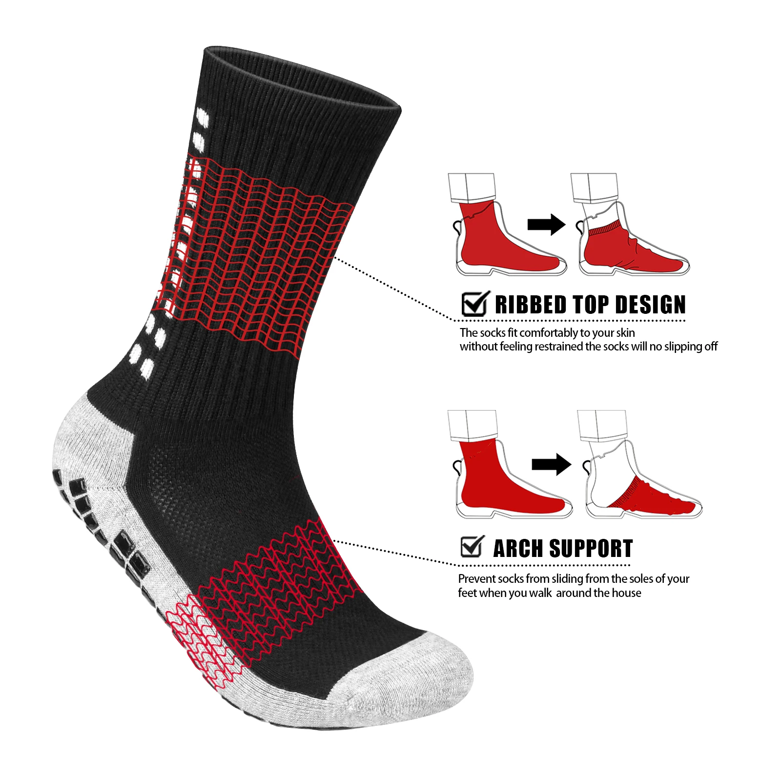 YUEDGE 3 Pairs Mens Grip Socks Soccer Non Slip Socks for Men Anti Slip Hospital Socks Grippers Non Skid Training Athletic Socks