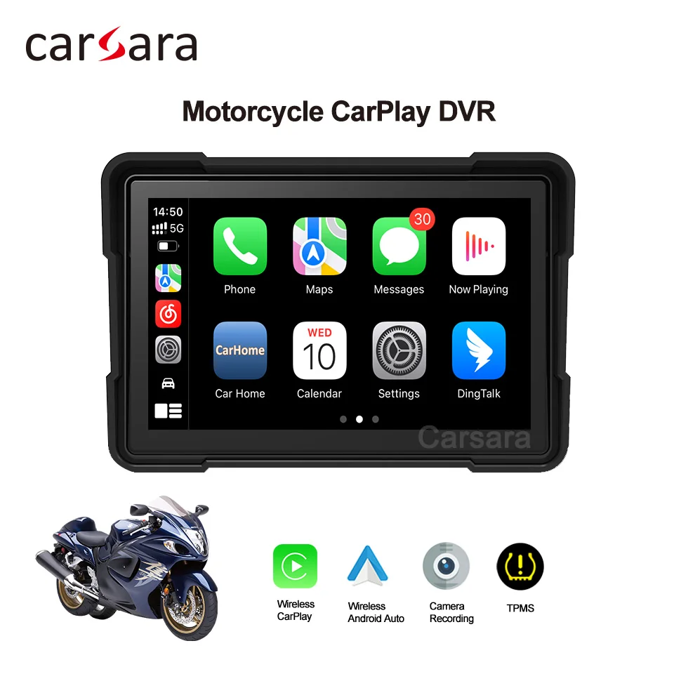 

Autocycle Wireless CarPlay Screen Android Auto Display Motorbike Navi Monitor Waterproof Tablet Optional TPMS DVR Rear Camera