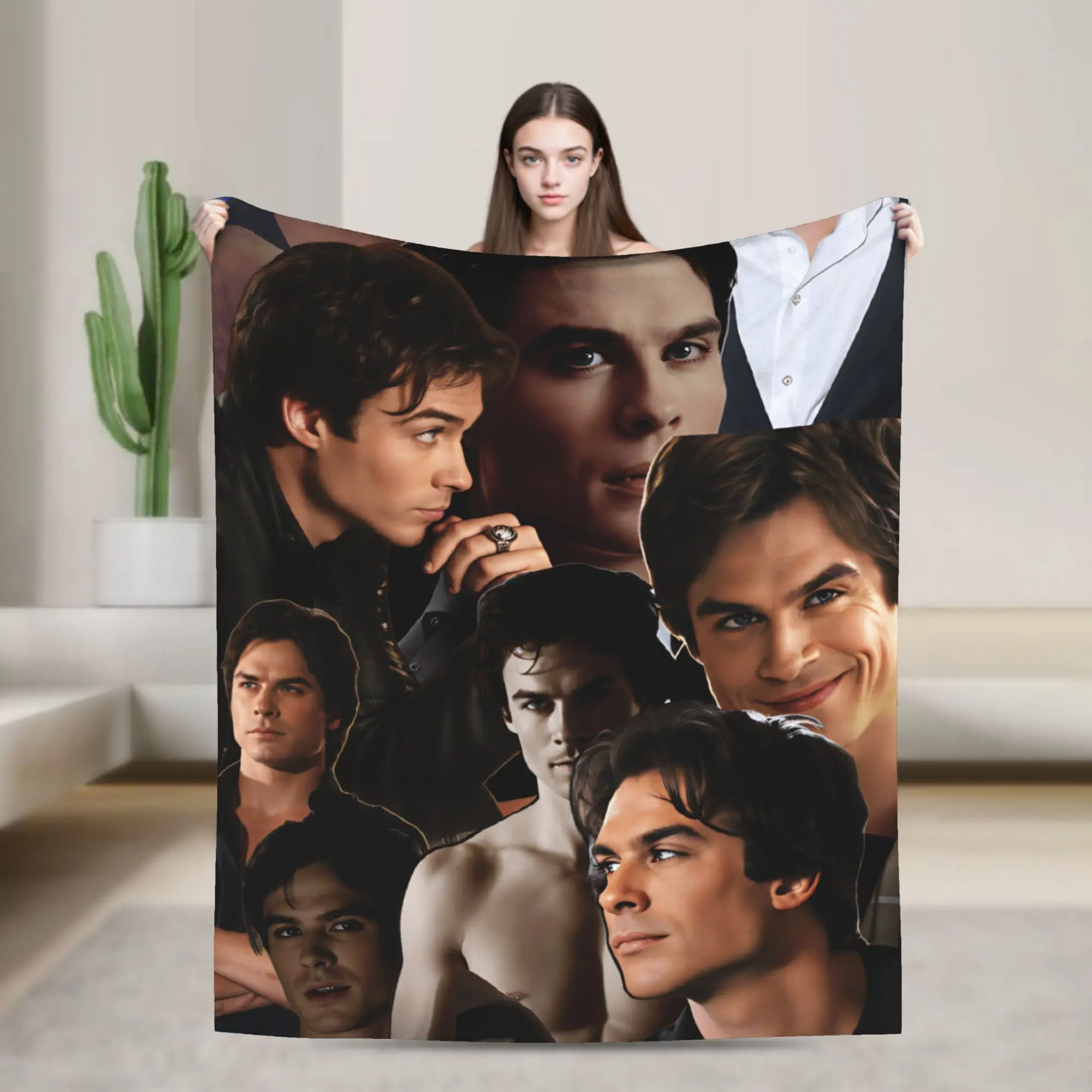 Warm Soft Blanket Picnic Damon Salvatore The Vampire Throw Blanket Novelty  Bedspread For Outdoor