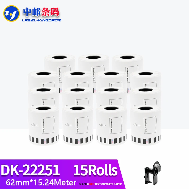 15 Refill Rolls Compatible DK-22251 Thermal Dual Color Label 62mm*15.24M Continuous Brother QL-800/810/820 Printer Red/Black