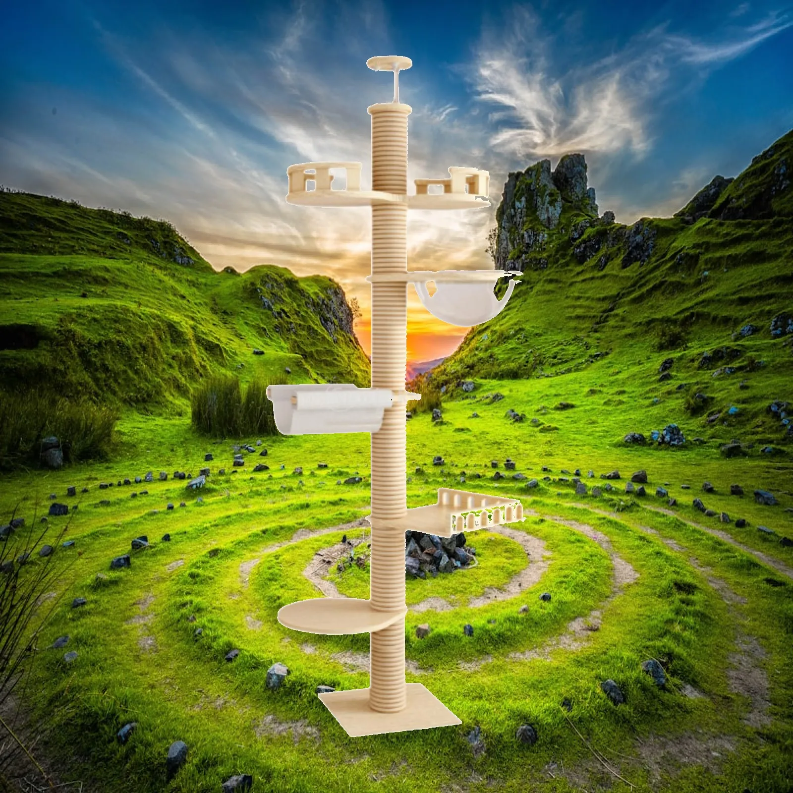Tall Cat Tree to Ceiling with Sisal Rope Large Platform Furniture Protector DIY Wooden Tower Condos for Indoor Cats Kitten