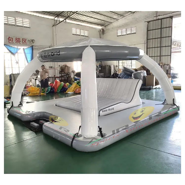 Entertainment Water Platform With Tent Inflatable Leisure Dock Floating Island Leisure Water Activities Floating Rafts Floats