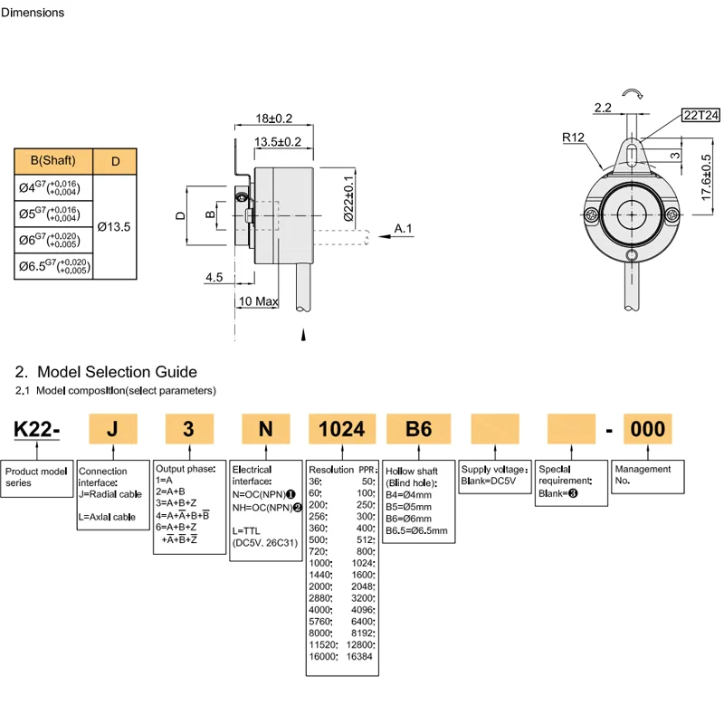 2026Incremental rotary encoder K22 encoder with 1024 encoder for auromation control Blind hole shaft space saver mini