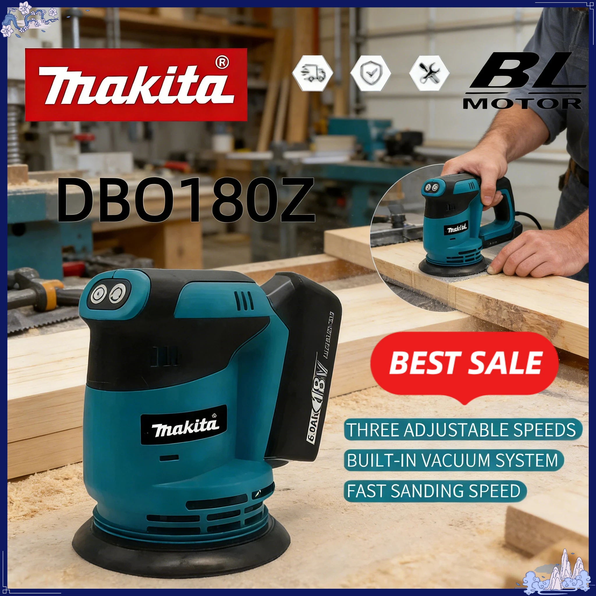 

Бесщеточная эксцентриковая шлифовальная машина Makita DBO180Z, 18В, аккумуляторная, для обработки дерева, шлифовки и полировки, без аккумулятора и зарядного устройства