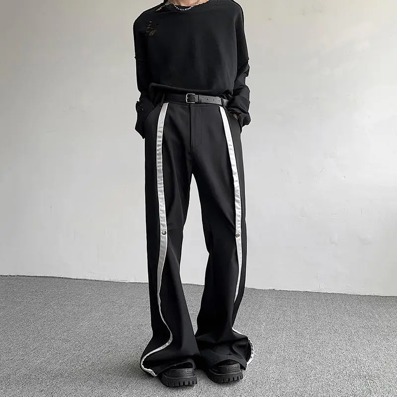 

Fall Faion Loose Straight Leg Men's Casual Pants Bell Bot Design Belt Detailing Long Leg Lengthening Trousers