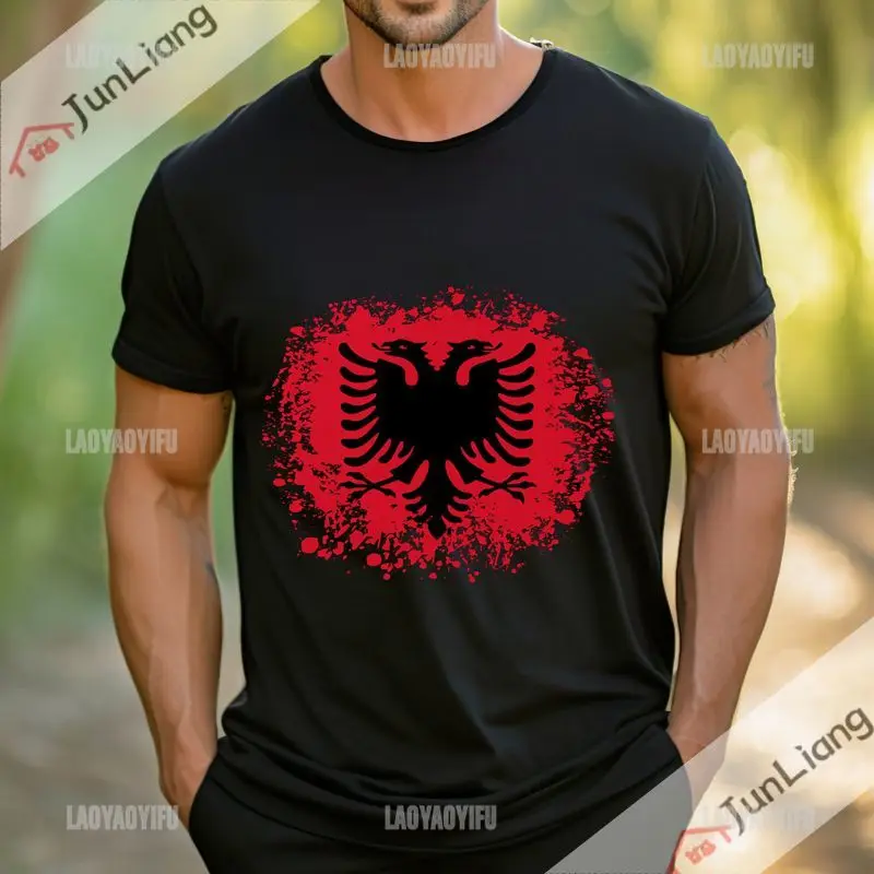 Trendy Albanian Heartbeat Albanian Flag T-shirt Men's short sleeve printed T-shirt Fashion T-shirt loose suitable for clothing