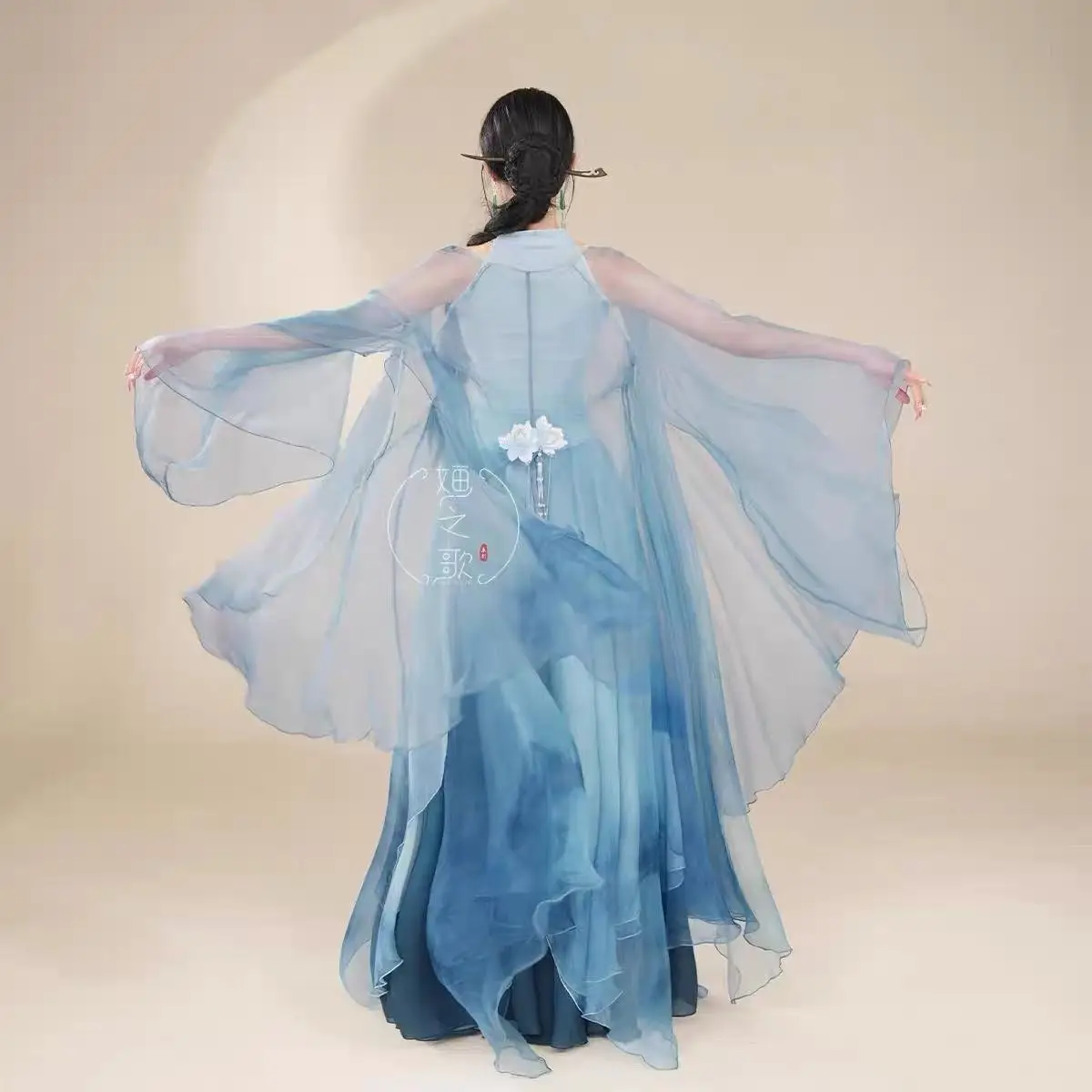 The Song Of Dew Clear Lotus Blossoms Han Blossoms Ink Dyeing Embroidery Lotus Fairy Elegance Big Sleeves Classic Dance Dress Big - Image 2