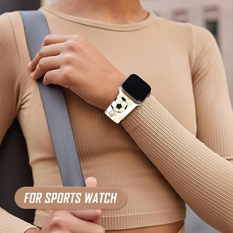 Pasek do Apple Watch z nadrukiem rugby, silikonowy, wymienny, bransoletka do iWatch 46mm 44mm 42mm 41mm