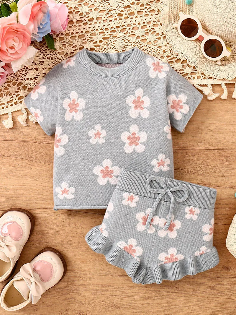 

MILANCEL New Summer Infant Clothes Set 0-3T Cute Flower Toddler Knit T-shirt +Bloomer Baby Sweet Outfit 2PCS Girls Gift