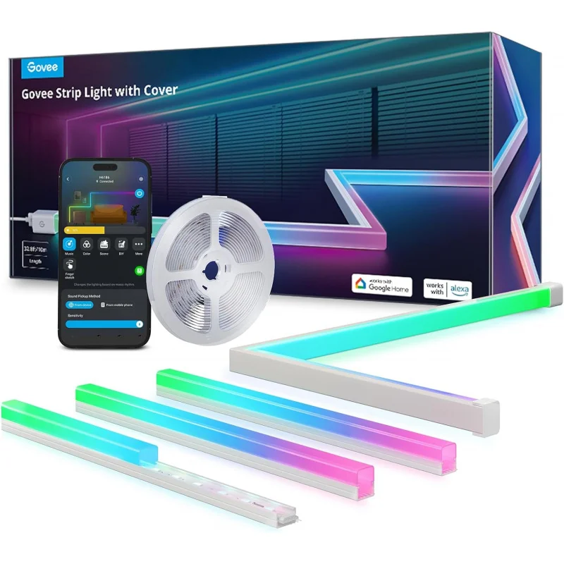 

Govee RGBIC LED Strip Lights 32.8ft w/Covers - Smart (Alexa/Google), Diffuser Channel for Bedroom, Cabinet