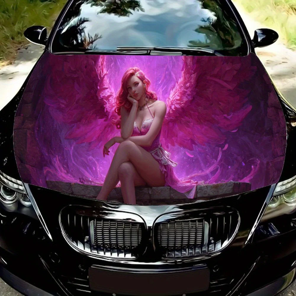 

Purple - Winged Charming Angel Print PVC Car Vinyl Wraps, Self-Adhesive Waterproof Car Hood Decal Sticker, Car Decoration Protec