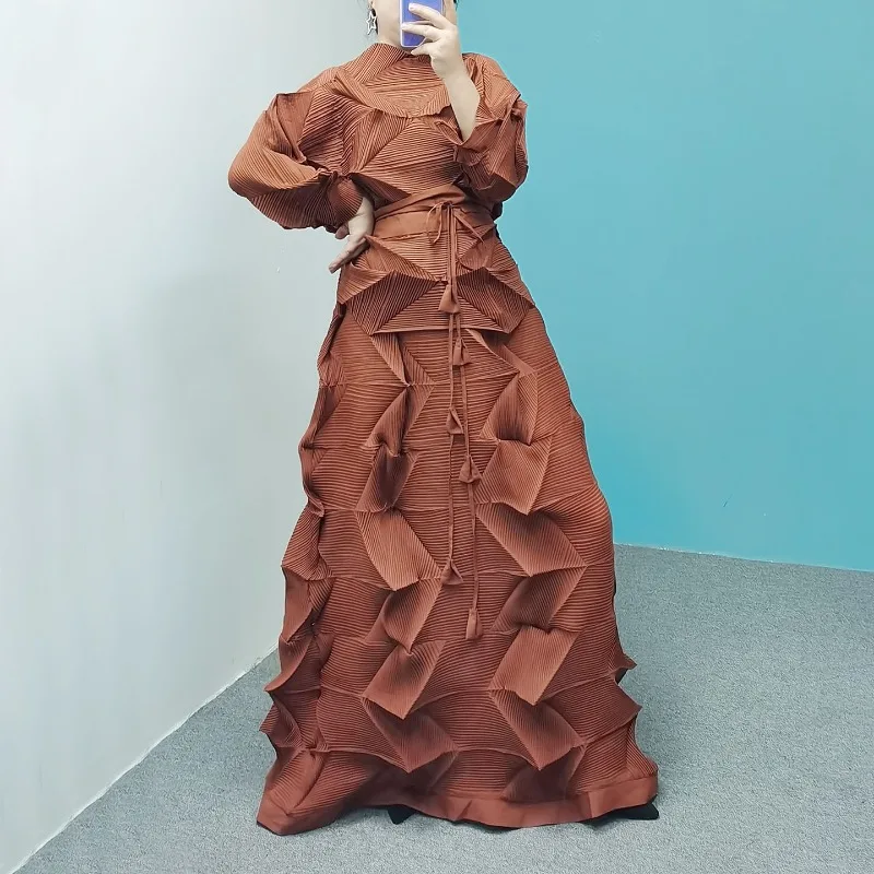 Miyake Diamant Plissee Set Frauen 2026 Frühling Herbst Neue Top Mode Einfache Stretch Bund Halb Rock 2 Stück Stretch Kleidung