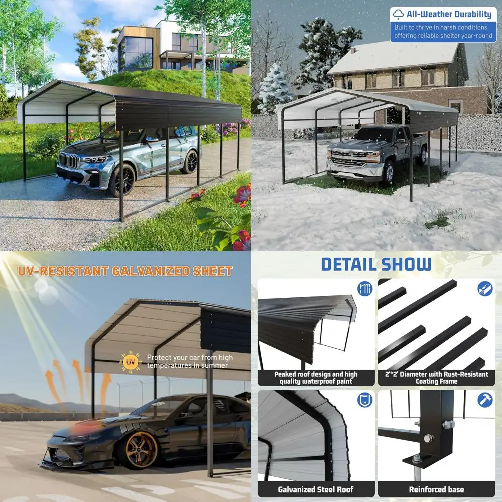 

Heavy-Duty 13x20 FT Galvanized Steel Carport Canopy, Multi-Use Outdoor Shelter for Vehicles