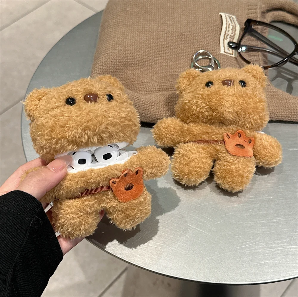 Earphone Case for AirPods Pro 2rd Cute Cartoon Teddy Bear Headphone for Air Pods 1 2 3 4 Soft Plush Protection Cover