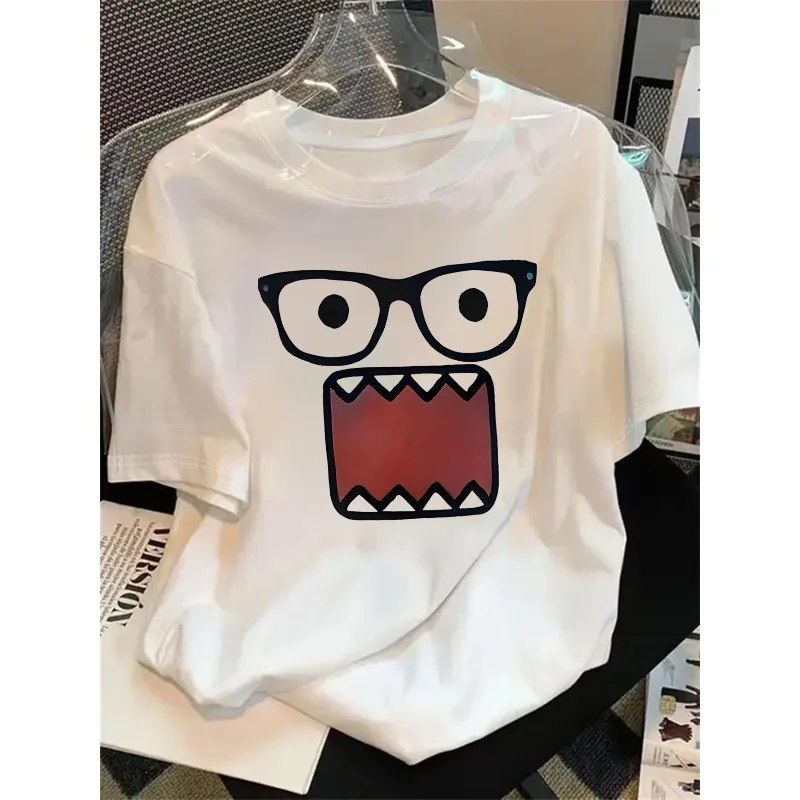 Teen Size Dizzy Domo Kun T-shirt - Neutral Emo Scene Y2k Fashion T-shirt -2000s Retro