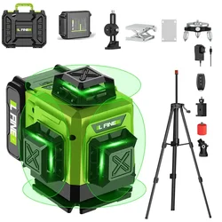 Lfine 4D 16 Lines Professional Laser Levels 360°Self-leveling Laser Level with Tripod Suitcase Horizontal Vertical Green Lines