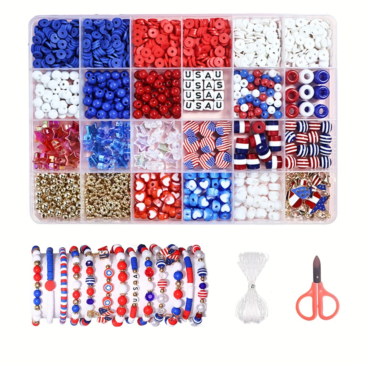 Independence Day DIY Bead Kit Red Blue White Clay Slices Acrylic Star Beads Letter Beads Ccb Spacer Beads for Jewelry Making