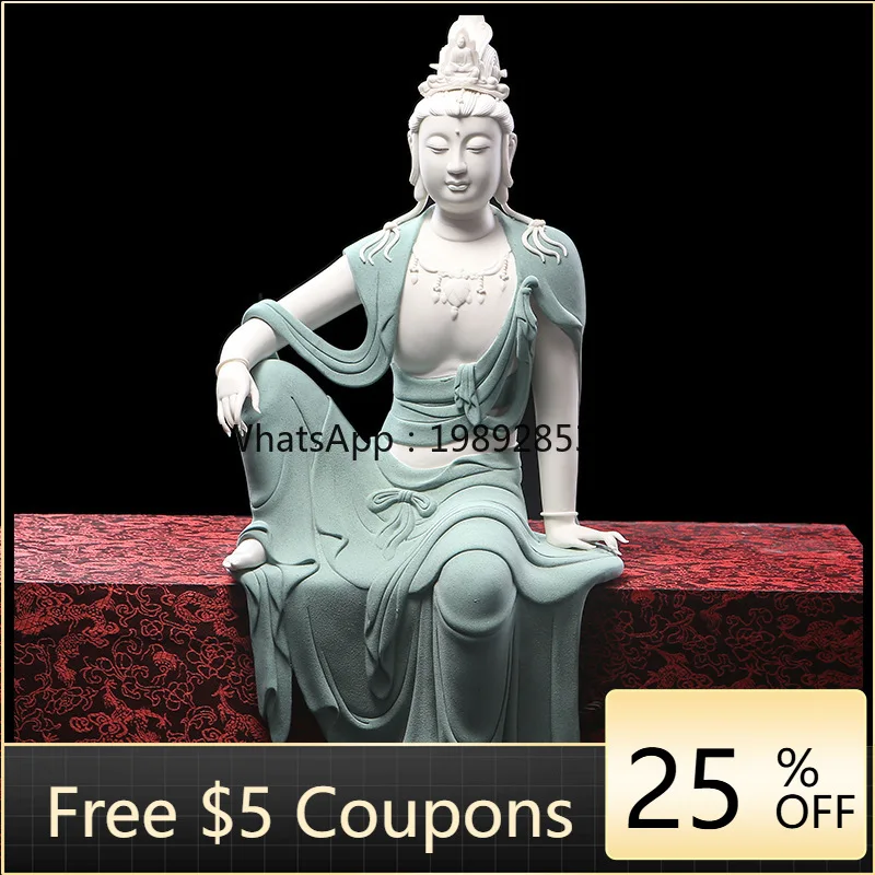 

LYY Ceramic Net Bottle Water Moon Free Guanyin Buddha Statue Zen Style Chinese Living Room Ornament Guanyin Bodhisattva Statue