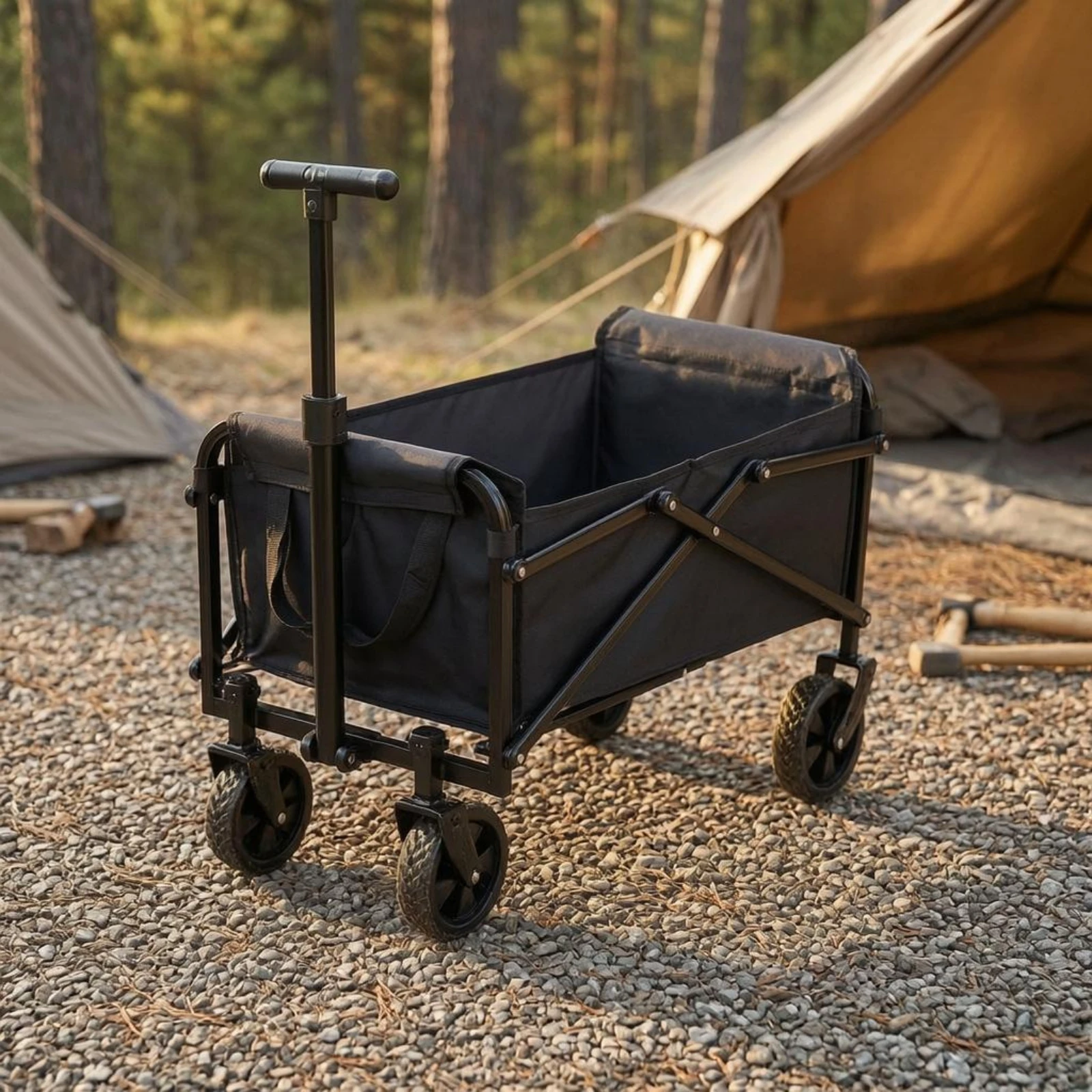 Jinli Outdoor Camping - 折りたたみ式キャンプワゴンカート、炭素鋼フレーム、調節可能なハンドル、屋外用折りたたみカート、ガーデンキャリア、大容量