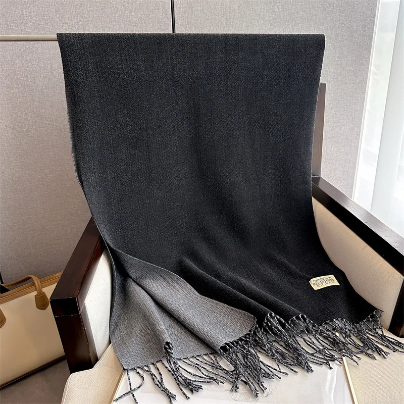 200*70cm Autumn Winter Women Designer Long Scarf 2024 Luxury Wraps Warm Fashion Vintage Solid Tassel Scarves Female Shawl Neck