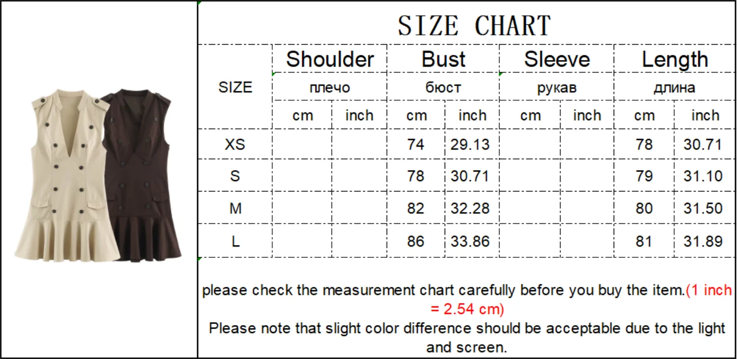 Sommerliches ärmelloses Rüschenkleid für Damen, V-Ausschnitt, hohe Taille, schicke Knopfverzierung, Mini-Kleid, lässiges Damenkleid für den Alltag. – Detail 1